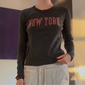 Brandy Melville Black Long Sleeve with Red 'New York' Print